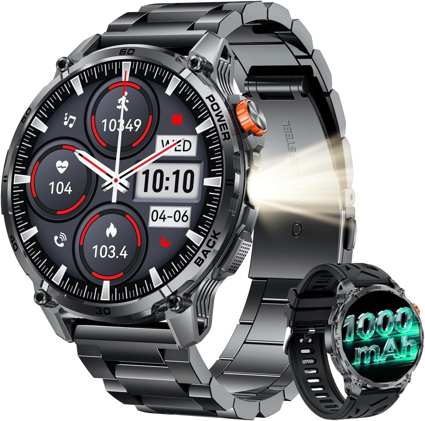 Smartwatch Herren Männer - Taschenlampe Telefonfunktion Armbanduhr für iOS Android