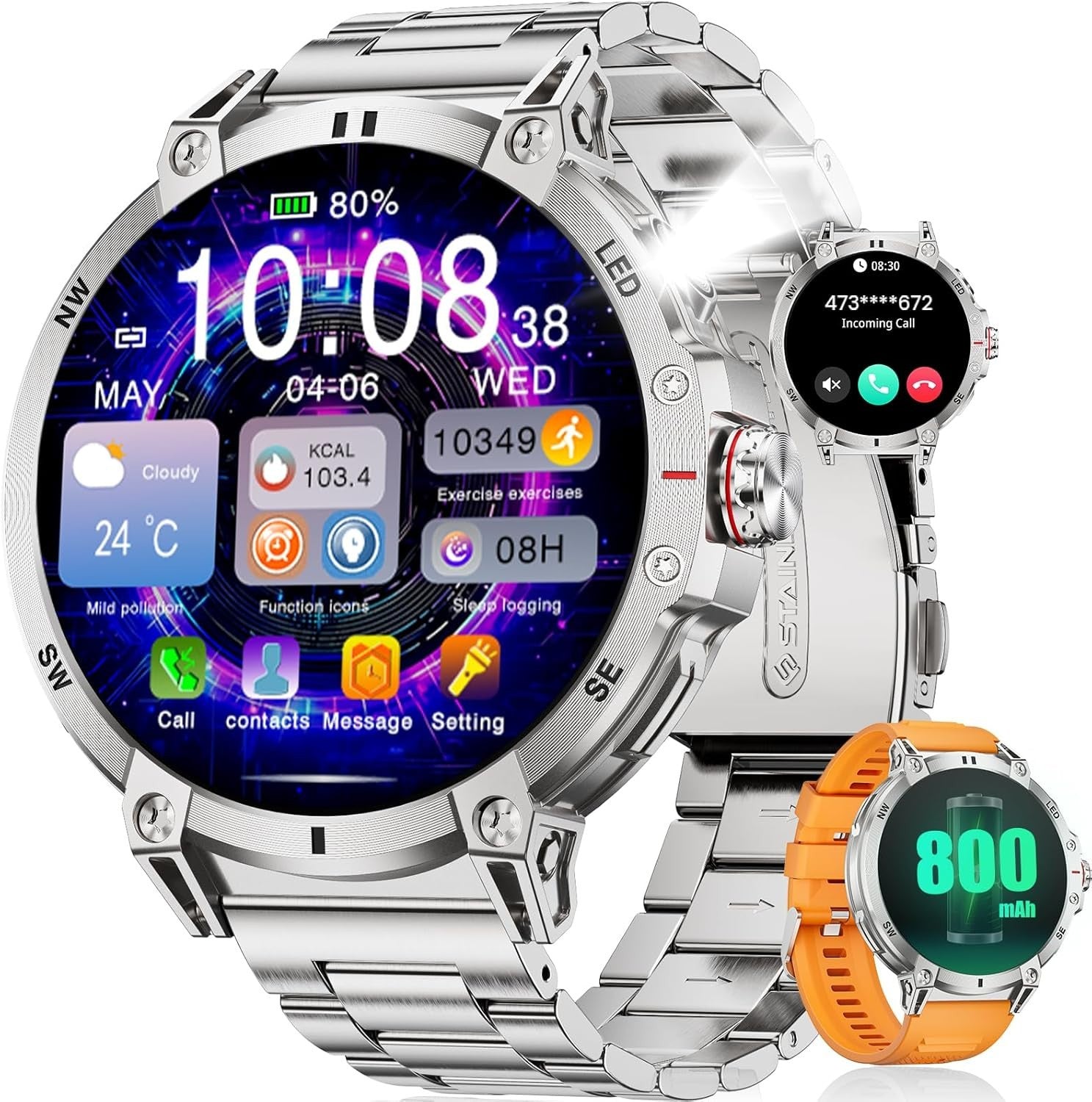 Smartwatch Herren mit Telefonfunktion Wasserdicht für Android iOS