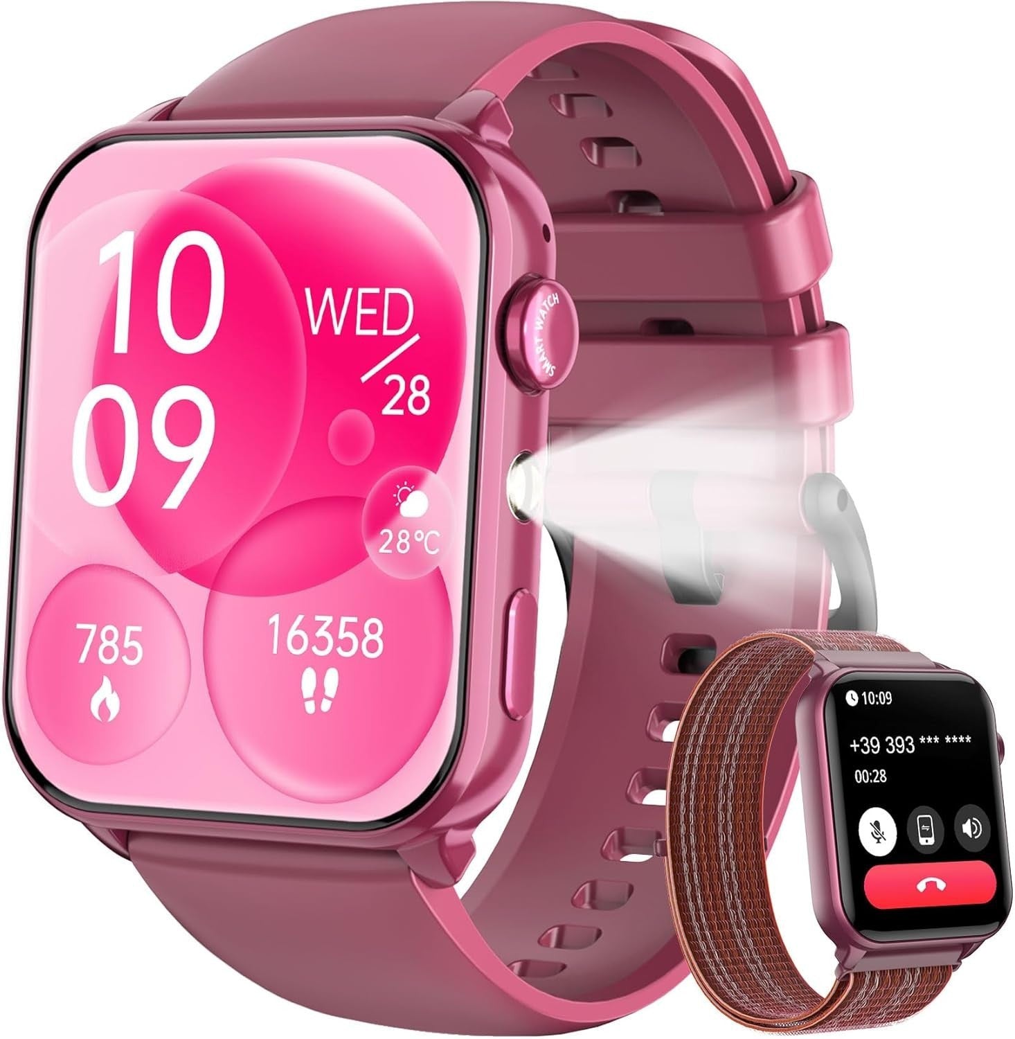 Smartwatch für Damen mit Taschenlampe Telefonfunktion Wasserdicht für Android iOS