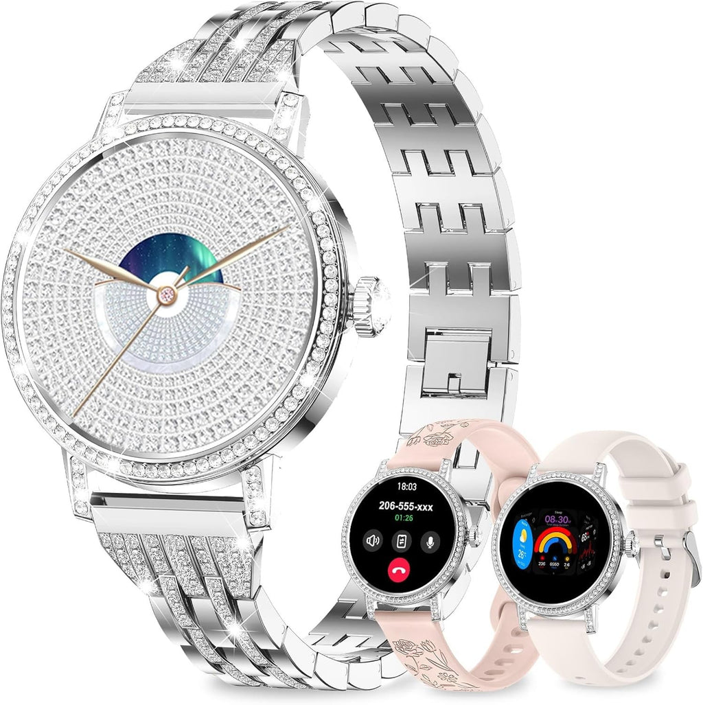 Smartwatch Damen - Diamant Design mit Telefonfunktion Armbanduhr für iOS Android