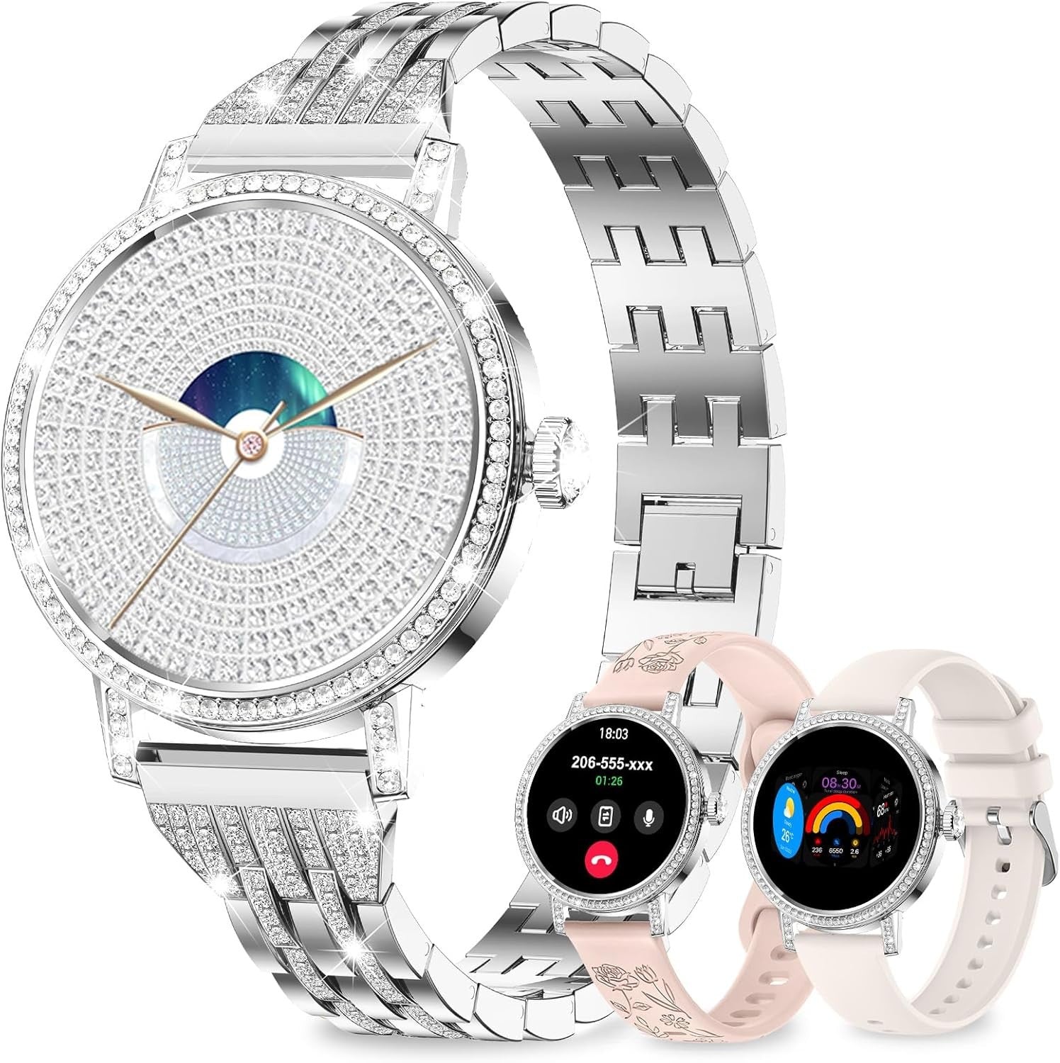 Smartwatch Damen - Diamant Design mit Telefonfunktion Armbanduhr für iOS Android
