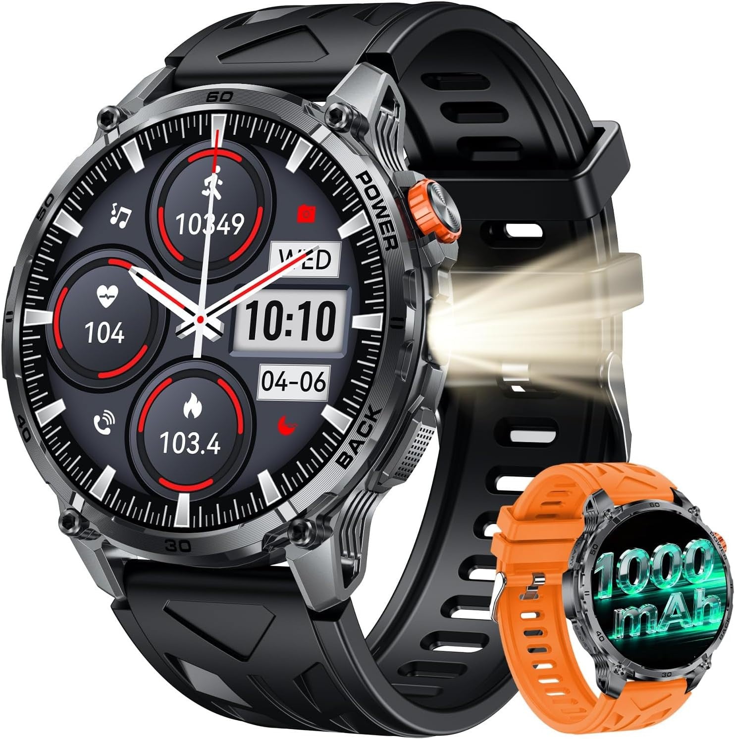 Smartwatch für Männer - Taschenlampe mit Telefonfunktion für iOS Android Outdoor