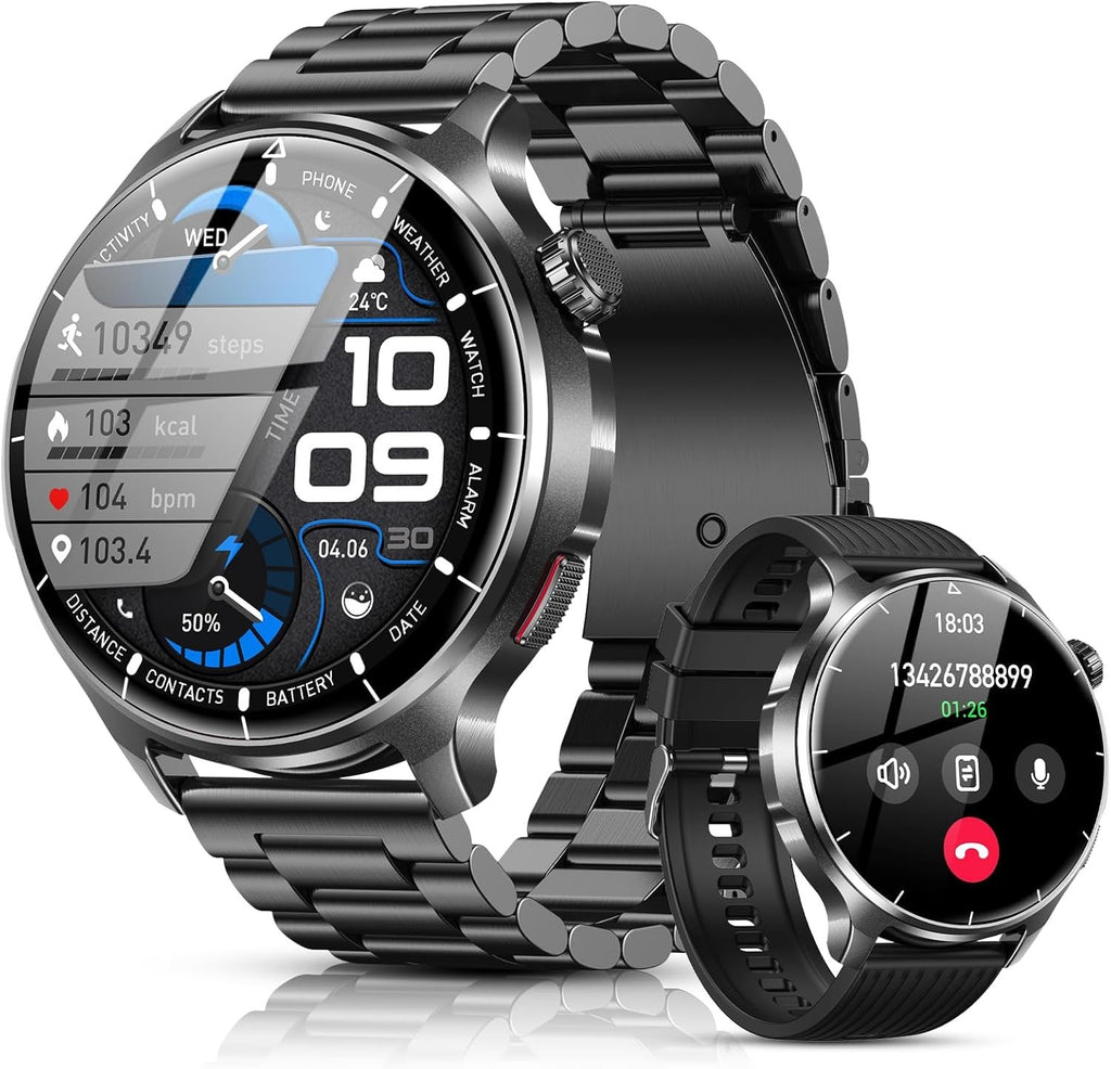 Smartwatch Herren - Wasserdicht mit Telefonfunktion Armbanduhr für iOS Android