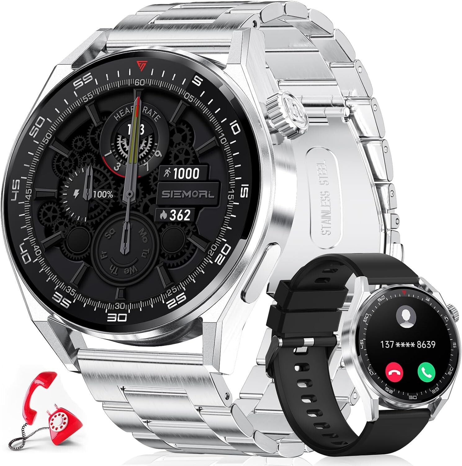Smartwatch Herren Männer - mit Telefonfunktion Armbanduhr für iOS Android