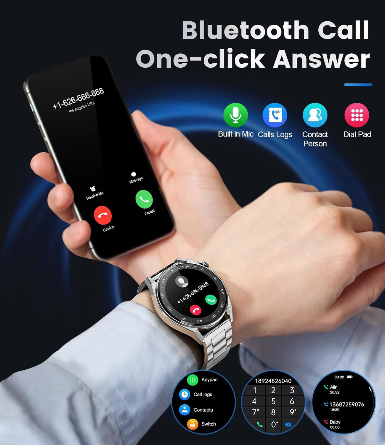 Smartwatch Herren Männer - mit Telefonfunktion Armbanduhr für iOS Android