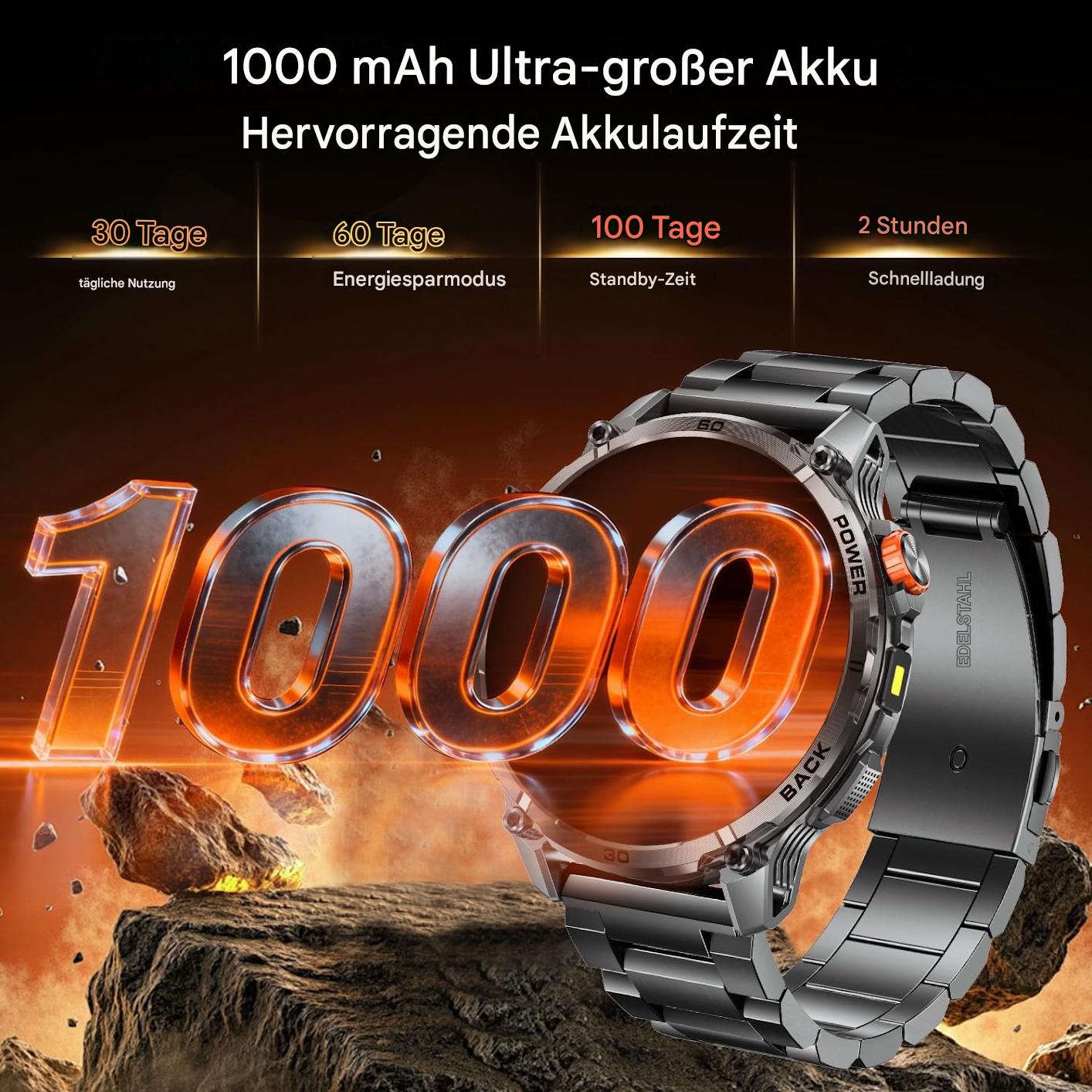 Smartwatch Herren Männer - Taschenlampe Telefonfunktion Armbanduhr für iOS Android