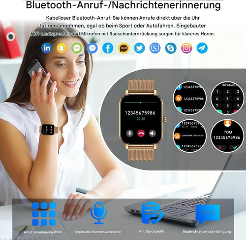 Smartwatch Damen Bluetooth Fitness Tracker mit Pulsmesser für Android & iPhone