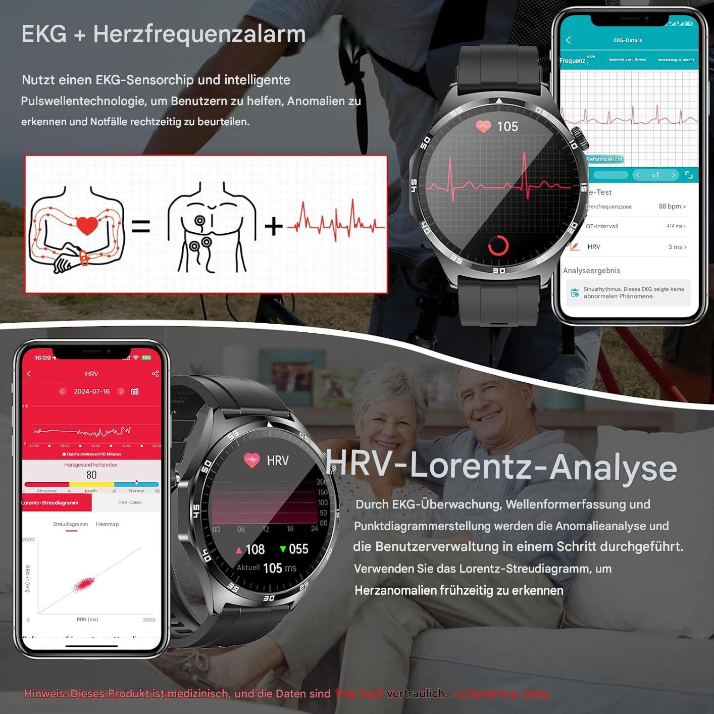 Smartwatch Damen Herren - Elegant & mit Schrittzähler Telefonfunktion