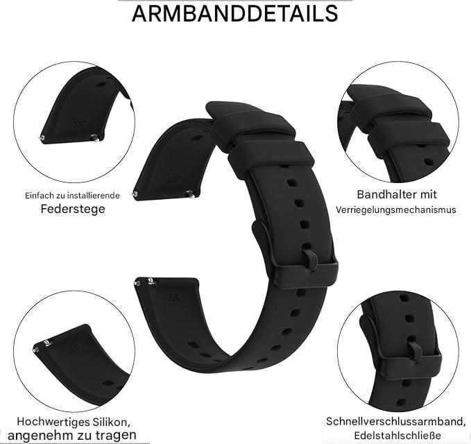 Universal 20mm Silikon Ersatzband für Smartwatch & Sportuhr