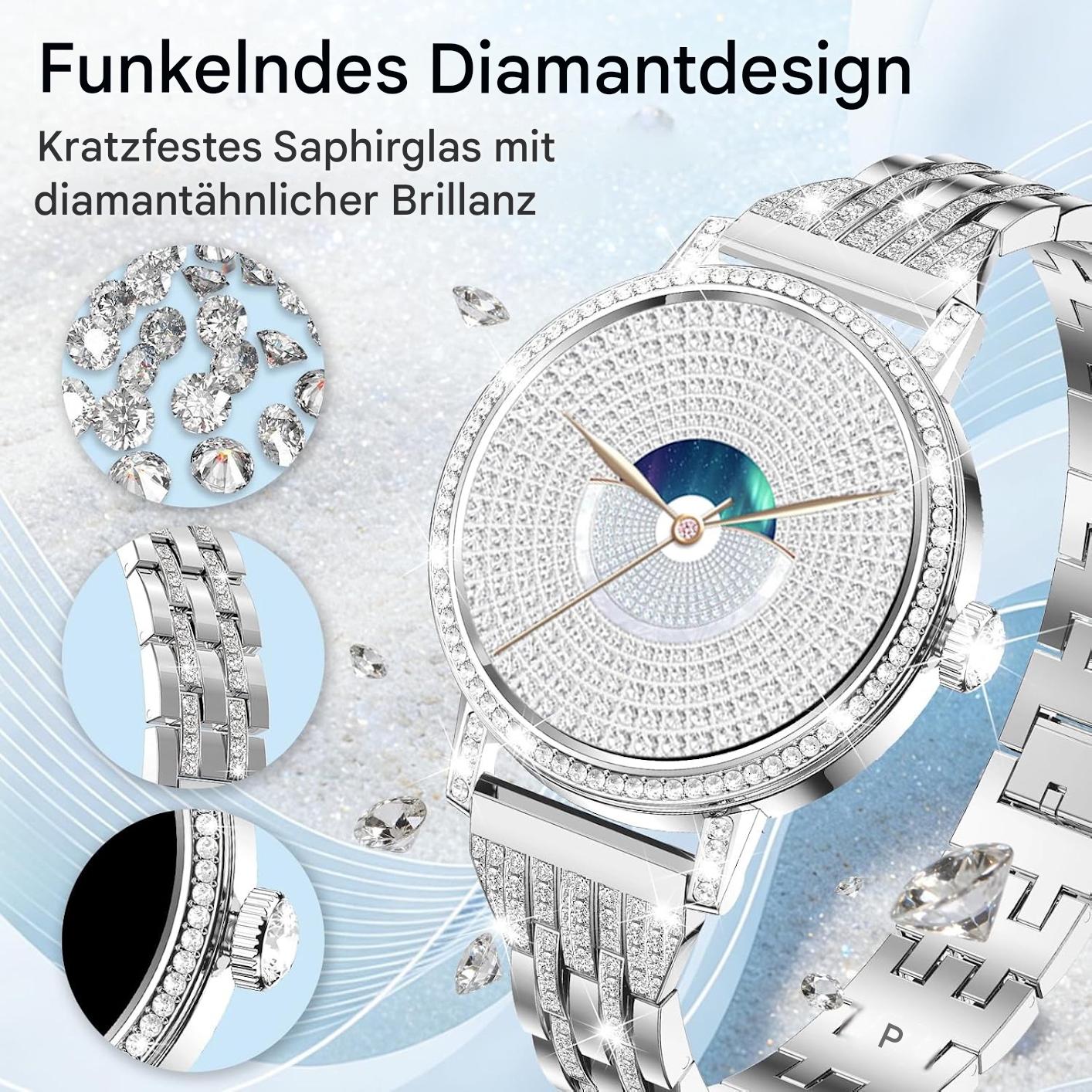 Smartwatch Damen - Diamant Design mit Telefonfunktion Armbanduhr für iOS Android