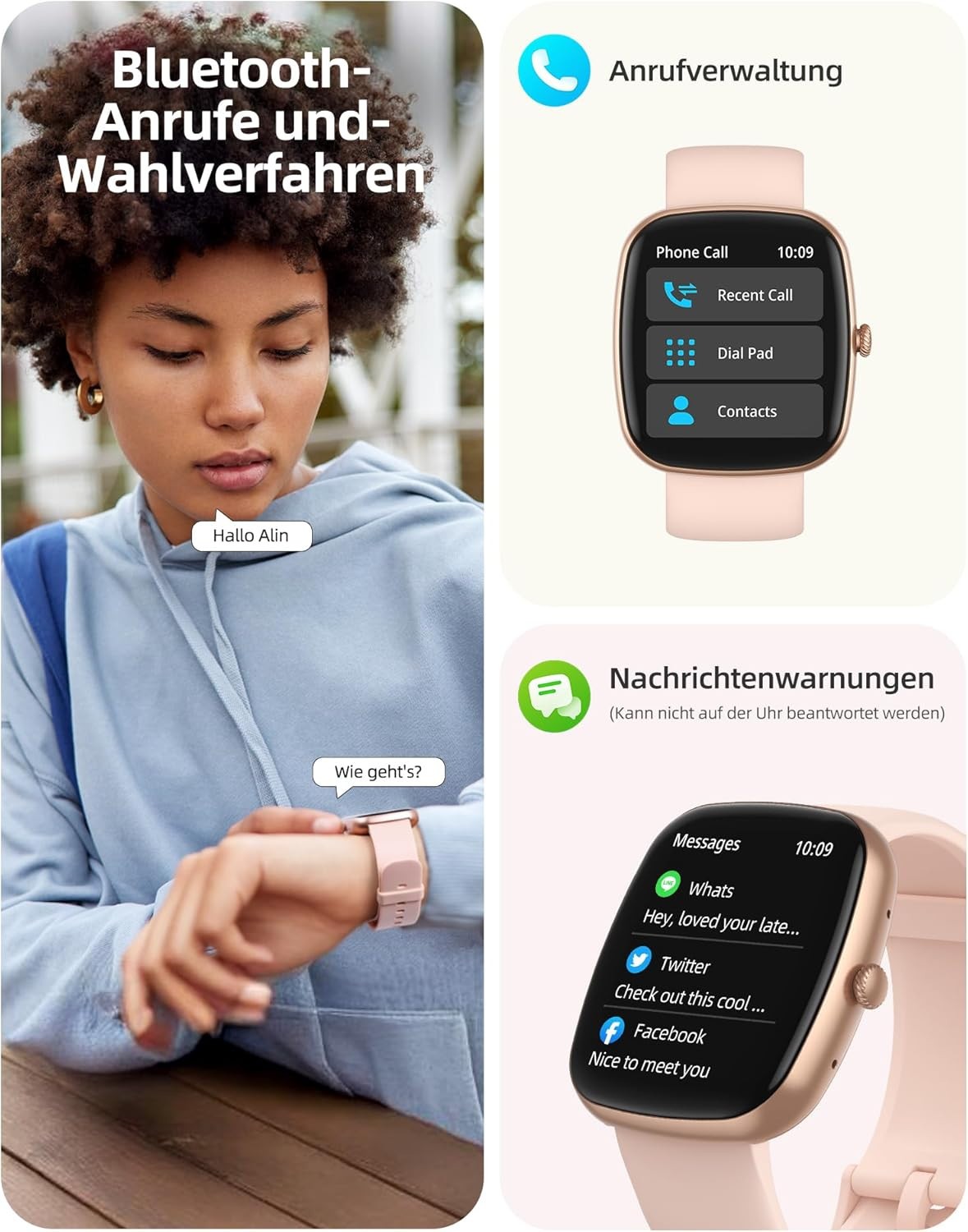 Smartwatch Damen und Frauen mit Telefonfunktion Armbanduhr für iOS Android