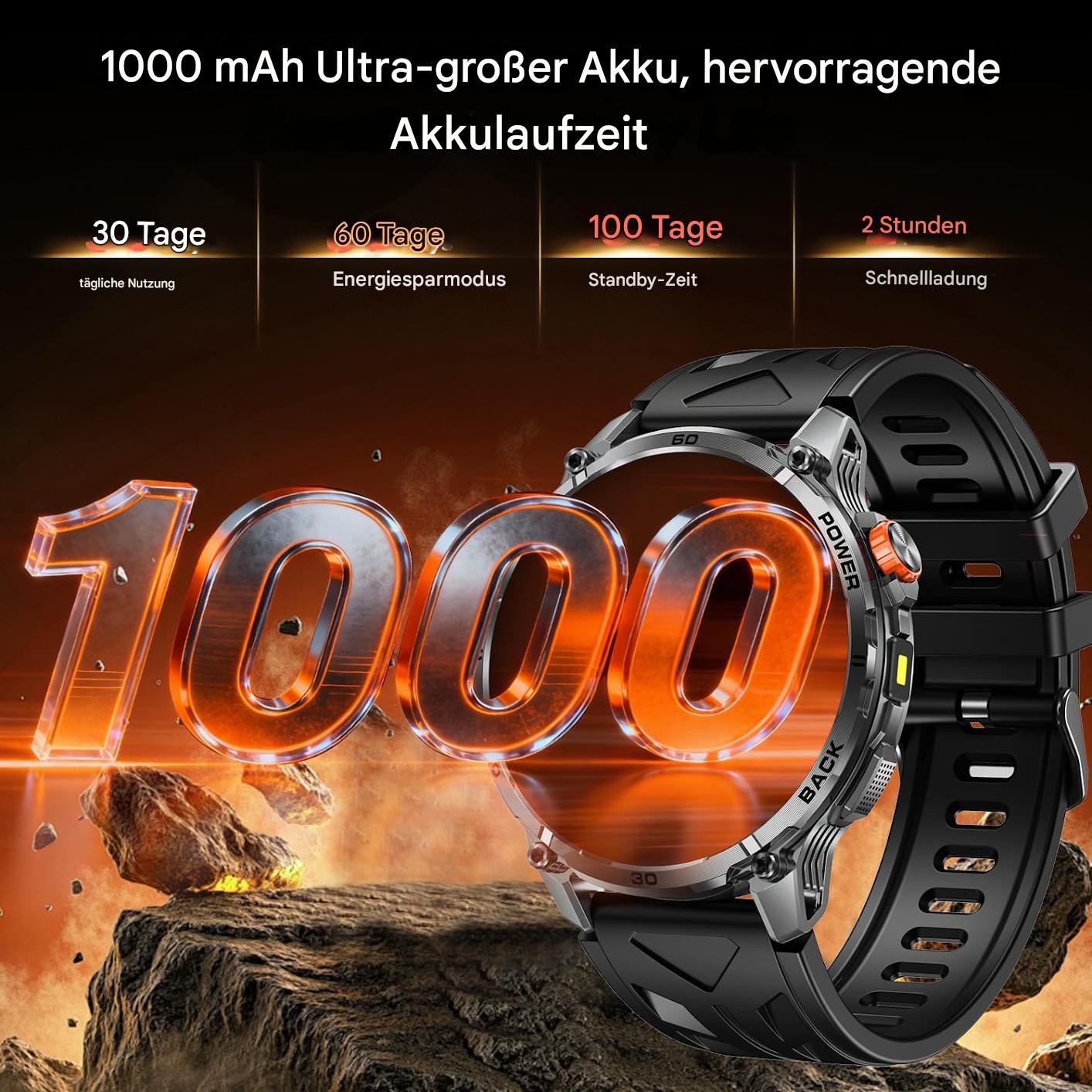 Smartwatch für Männer - Taschenlampe mit Telefonfunktion für iOS Android Outdoor