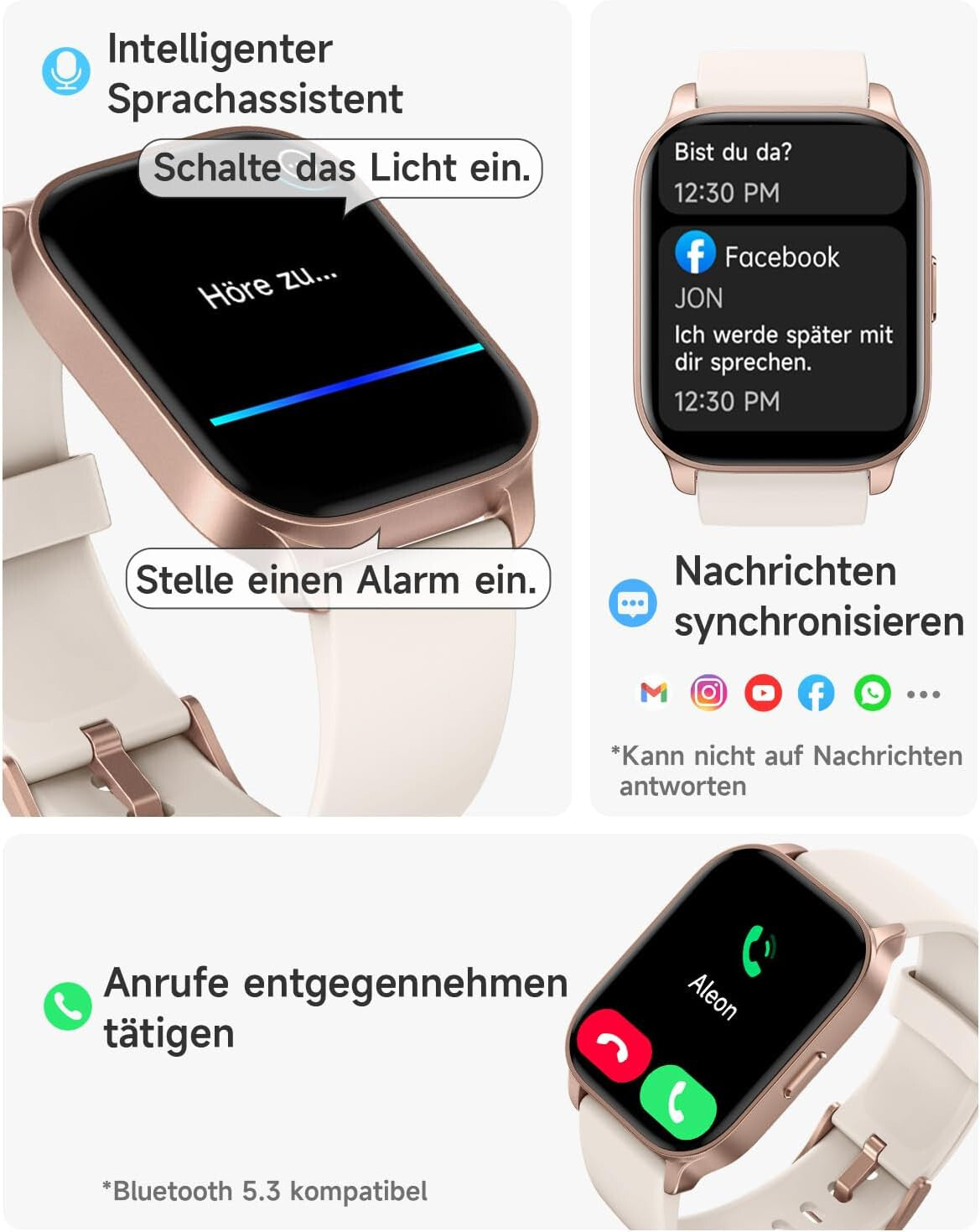 Smartwatch Damen Frauen mit Telefonfunktion Armbanduhr für Android IOS
