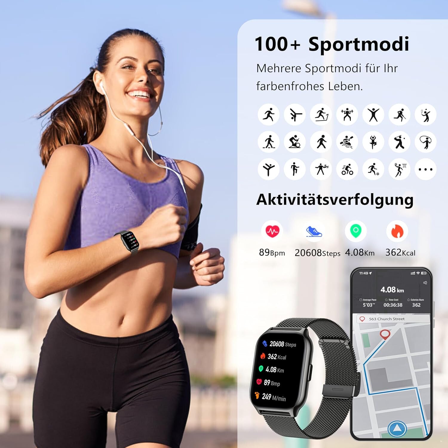Smartwatch Damen Herren - Telefonfunktion Armbanduhr für iOS Android