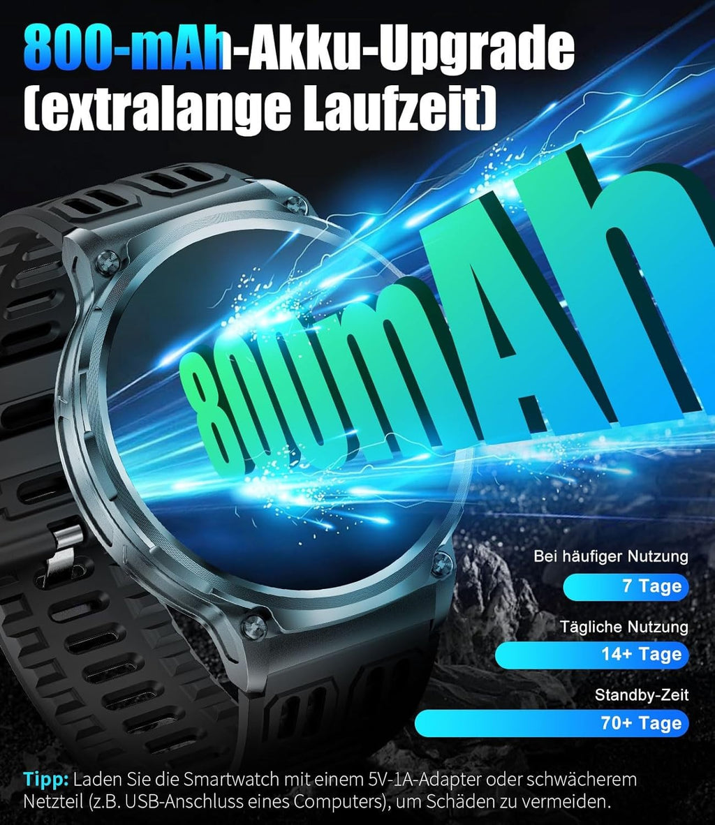 Smartwatch Herren und Männer Telefonfunktion Armbanduhr Wasserdicht