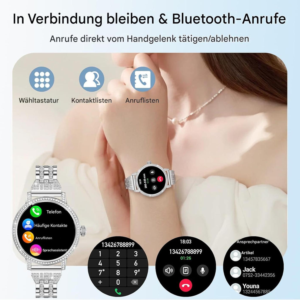 Smartwatch Damen - Diamant Design mit Telefonfunktion Armbanduhr für iOS Android