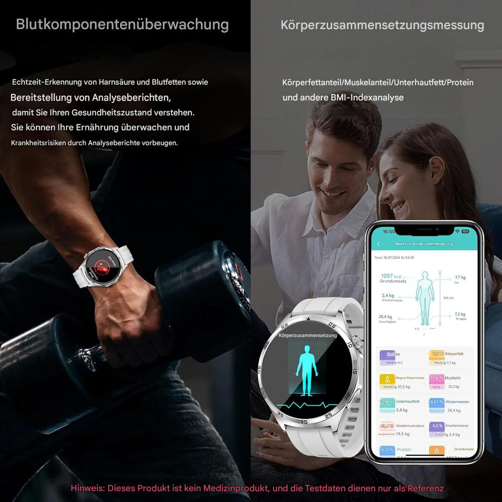Smartwatch Damen Herren - Elegant & mit Schrittzähler Telefonfunktion