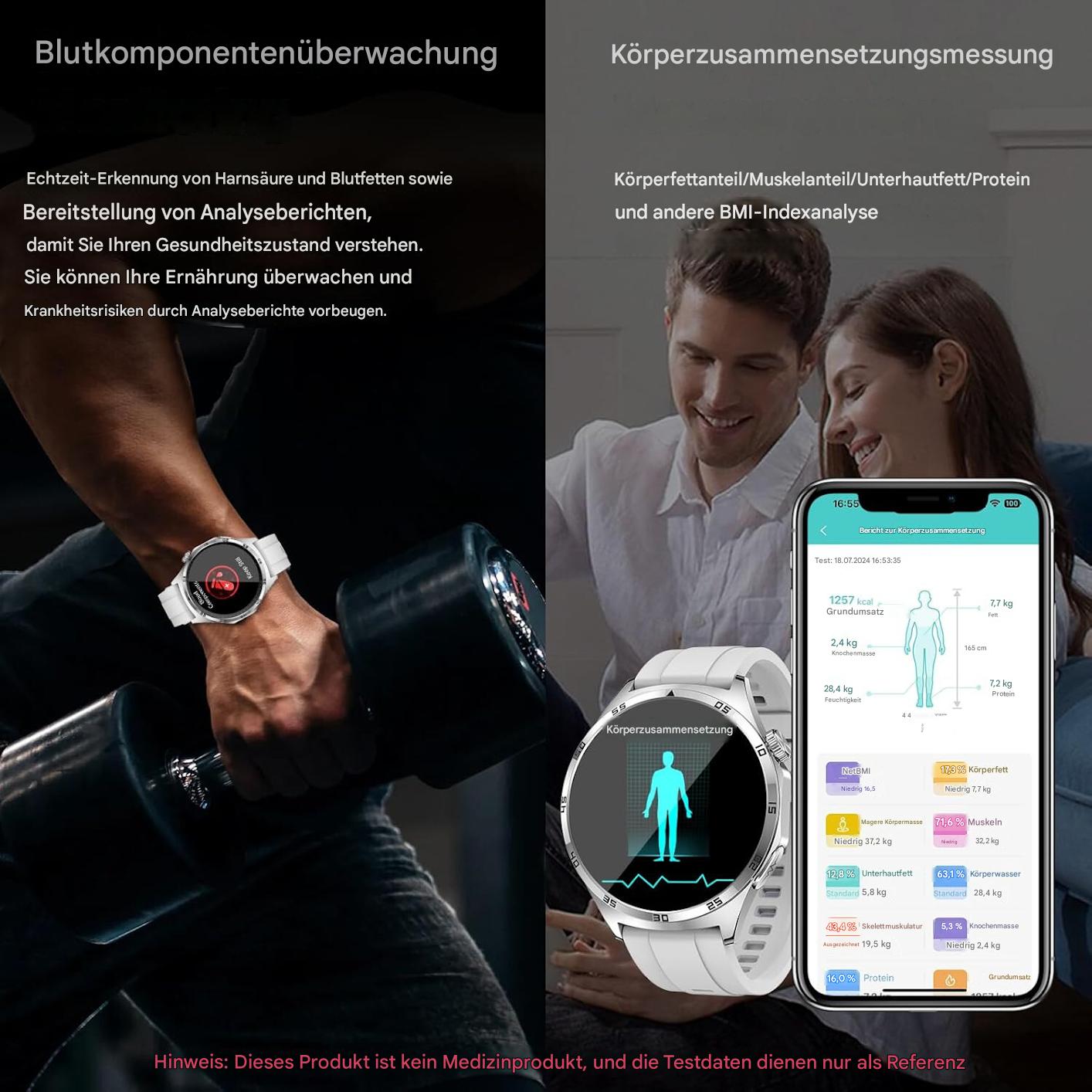 Smartwatch Damen Herren - Elegant & mit Schrittzähler Telefonfunktion