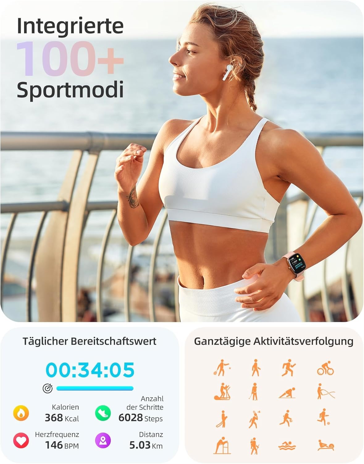 Smartwatch Damen und Frauen mit Telefonfunktion Armbanduhr für iOS Android