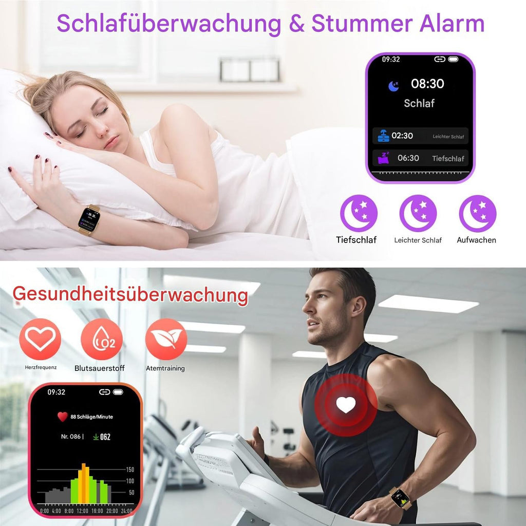 Smartwatch Damen Bluetooth Fitness Tracker mit Pulsmesser für Android & iPhone