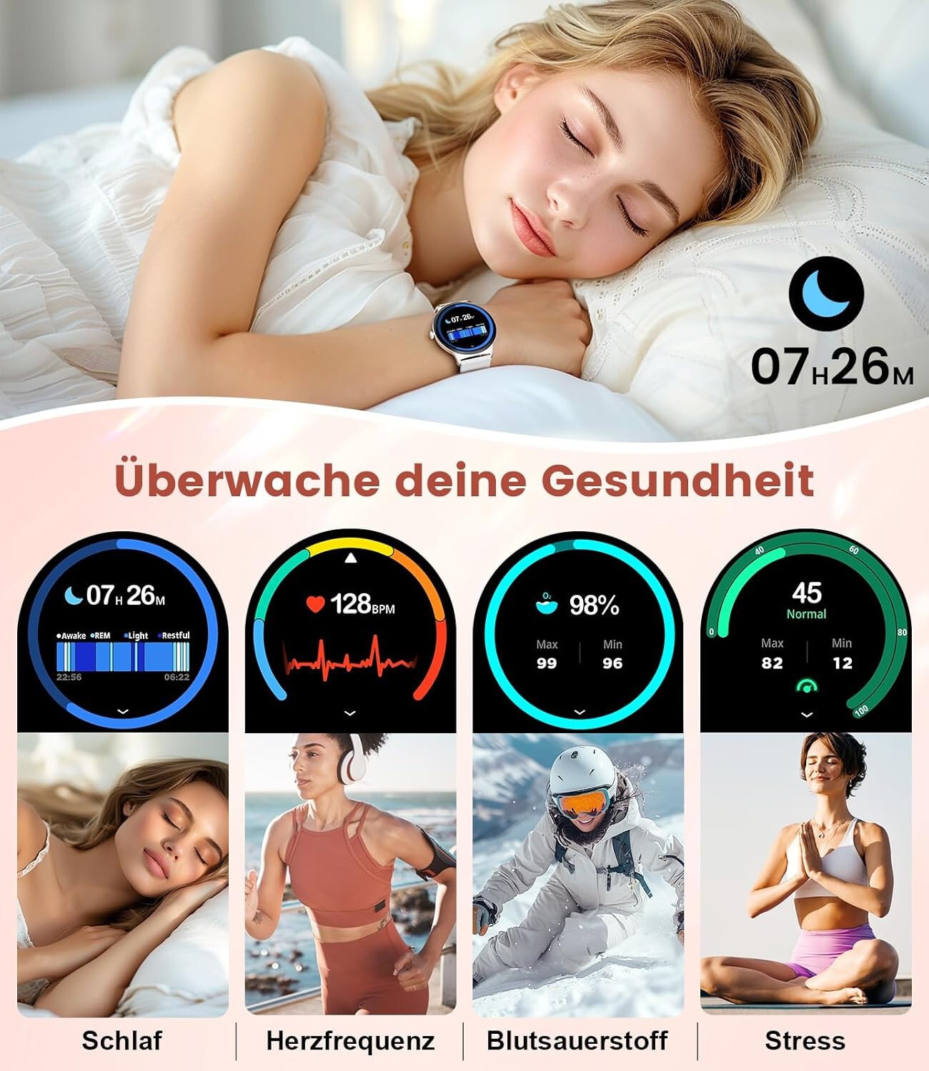 Smartwatch Damen und Frauen mit Telefonfunktion Armbanduhr Wasserdicht