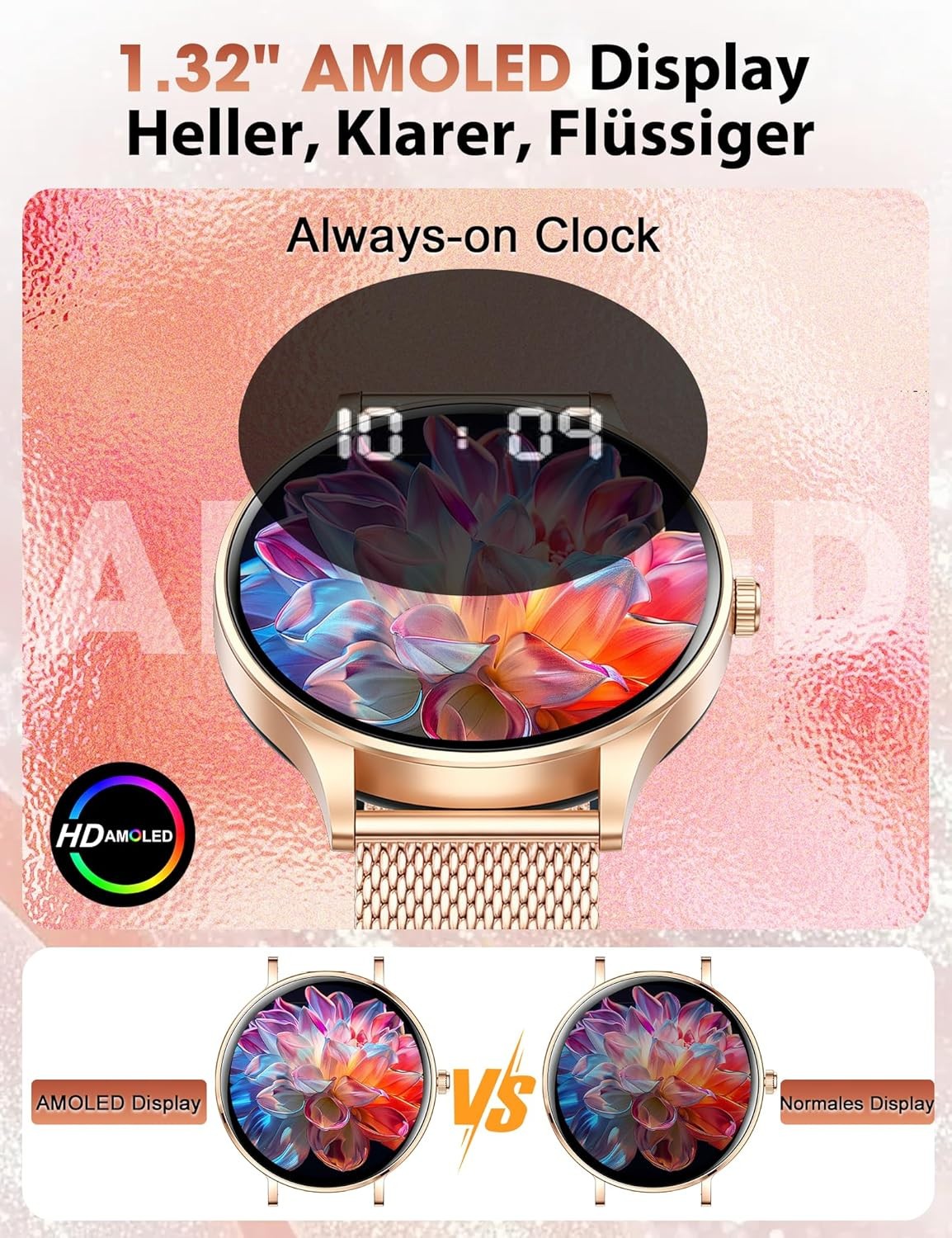 Smartwatch Damen - Bluetooth Wasserdicht Armbanduhr für iOS Android Elegant