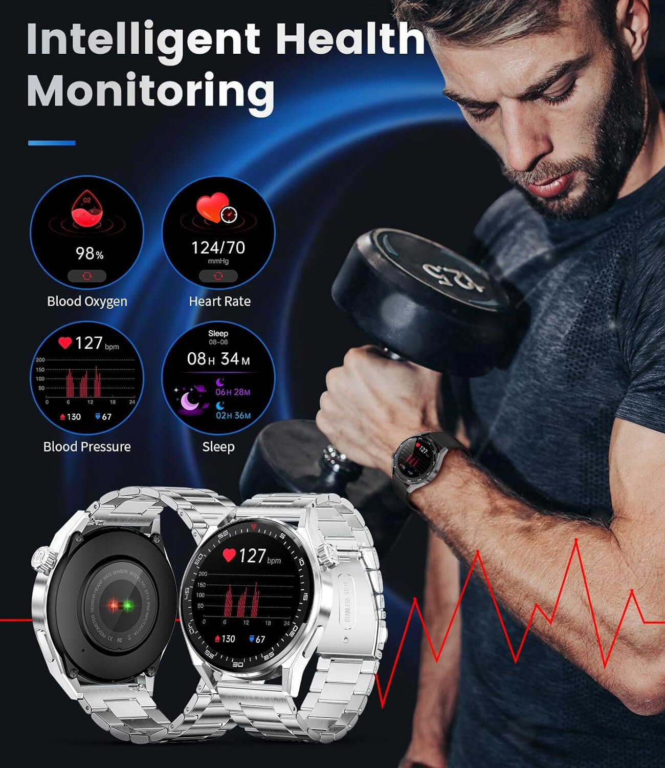 Smartwatch Herren Männer - mit Telefonfunktion Armbanduhr für iOS Android