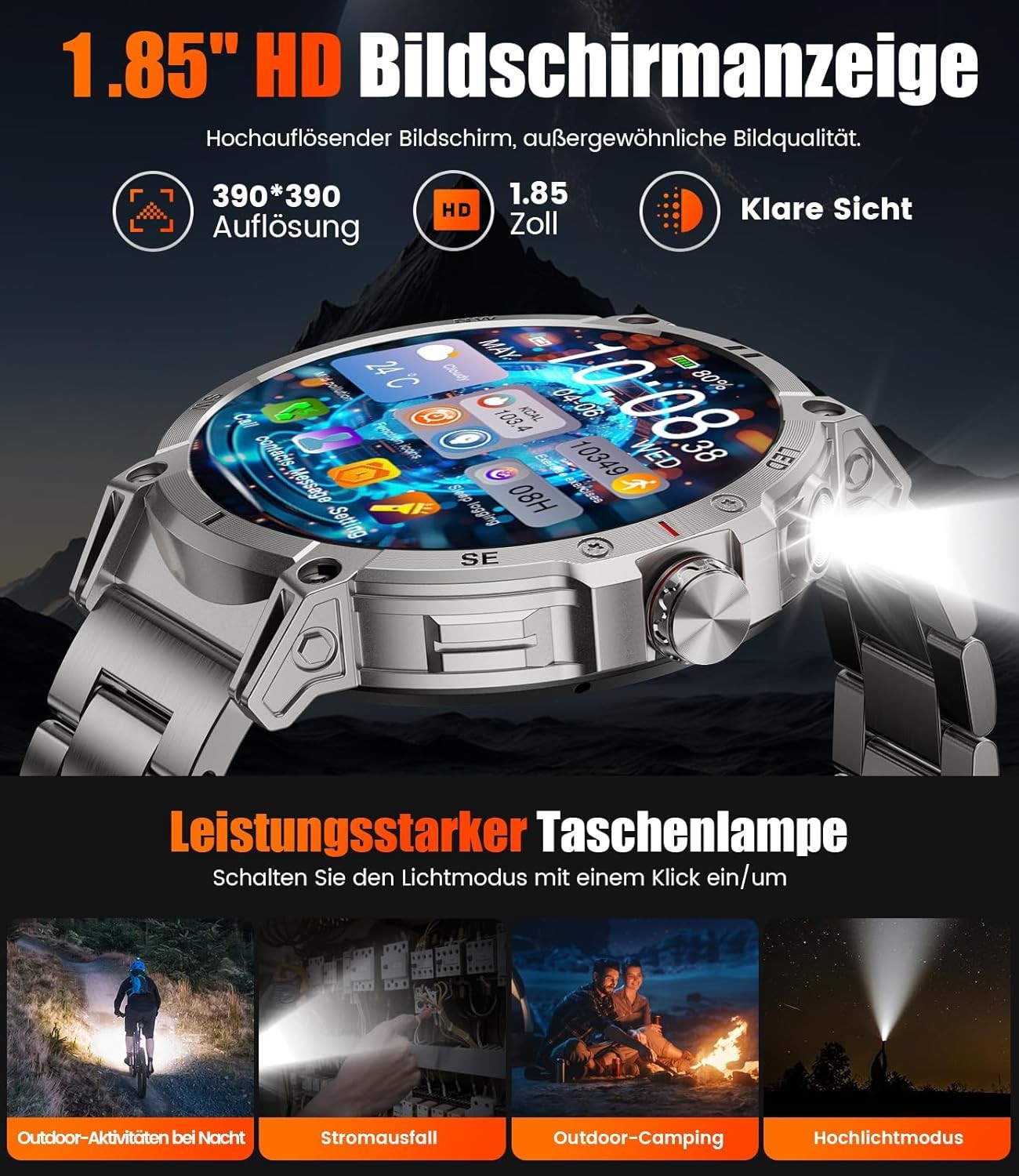 Smartwatch Herren mit Telefonfunktion Wasserdicht für Android iOS