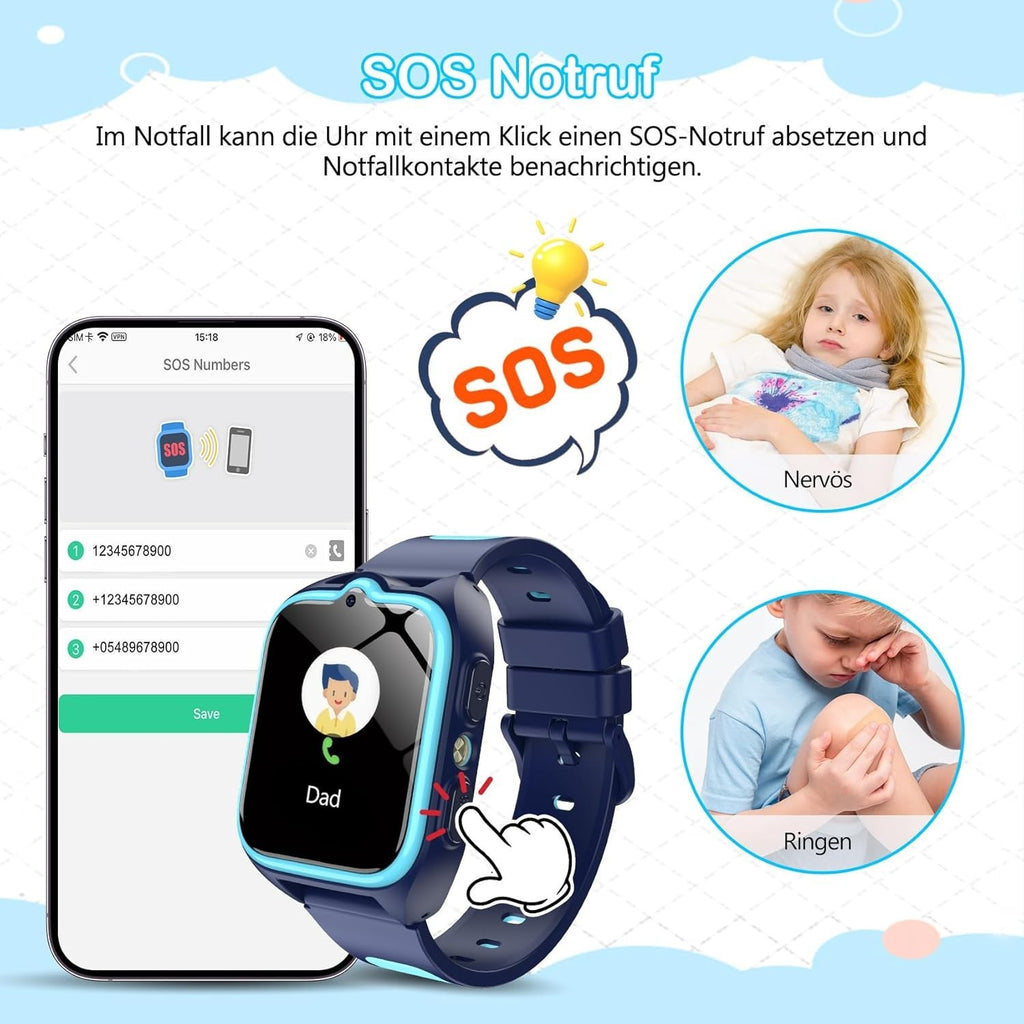 Smartwatch für Kinder mit Telefonfunktion GPS Smart Watch SOS Sim Karte Uhr