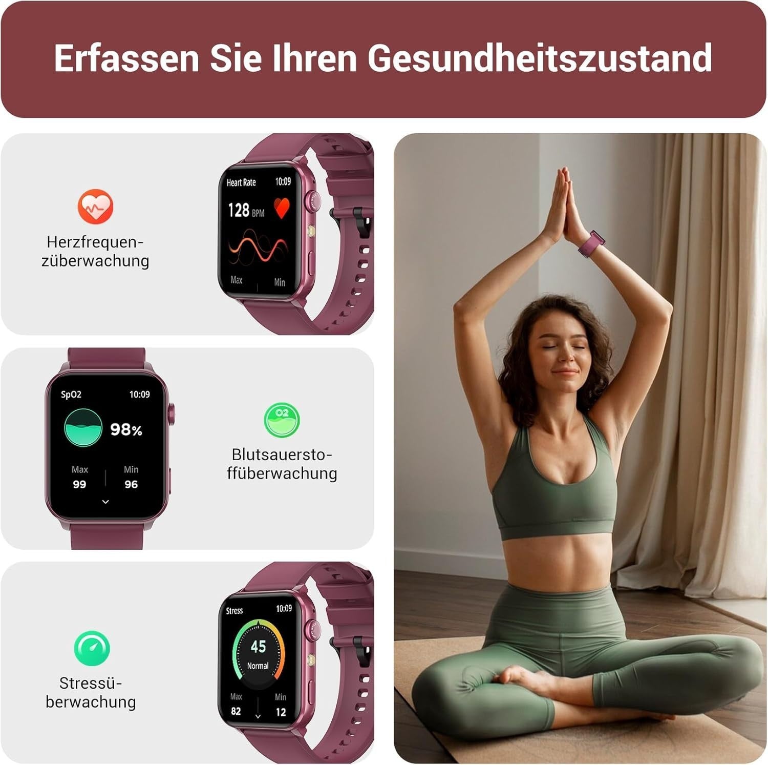 Smartwatch für Damen mit Taschenlampe Telefonfunktion Wasserdicht für Android iOS