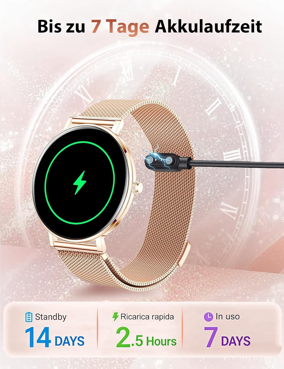 Smartwatch Damen - Bluetooth Wasserdicht Armbanduhr für iOS Android Elegant