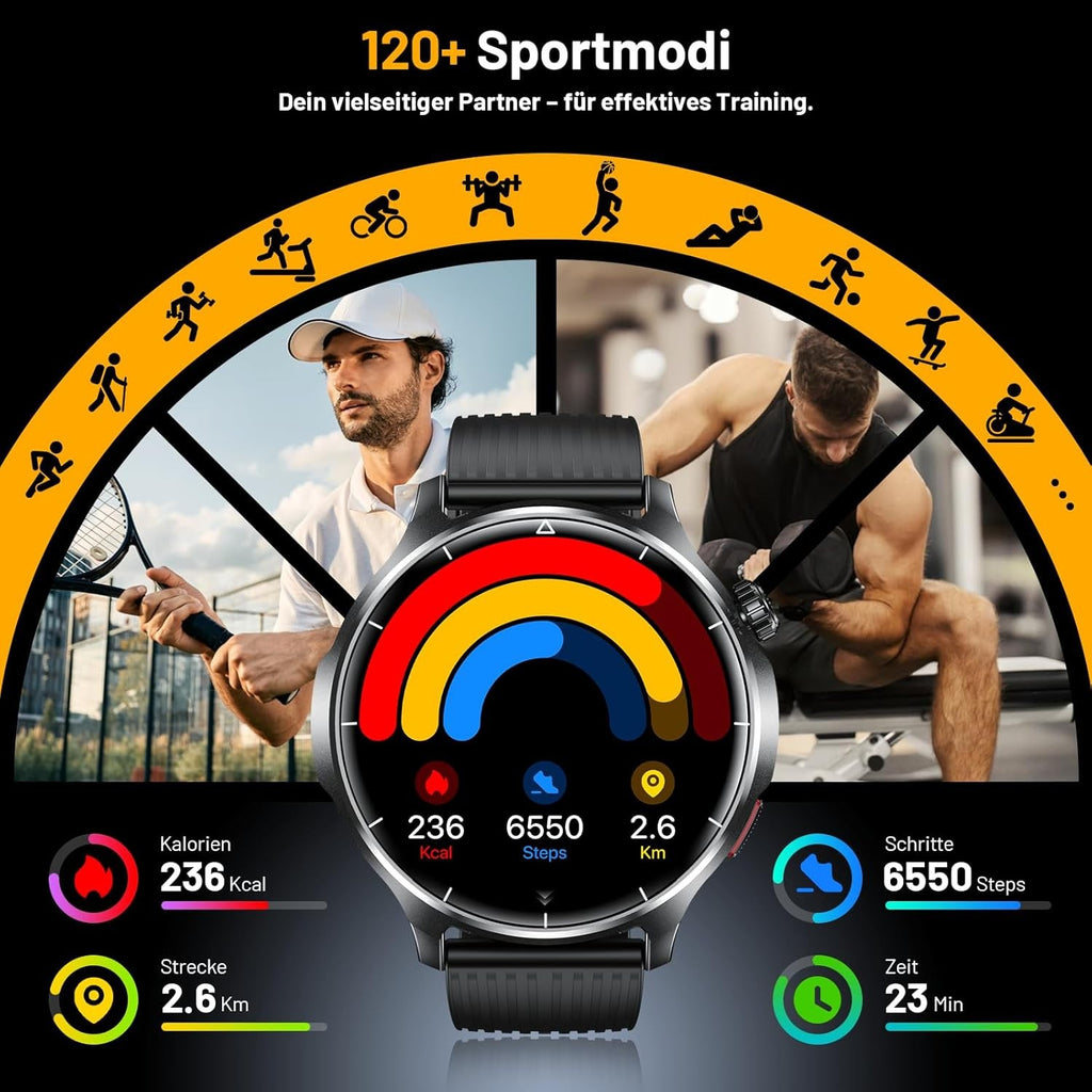 Smartwatch Herren - Wasserdicht mit Telefonfunktion Armbanduhr für iOS Android