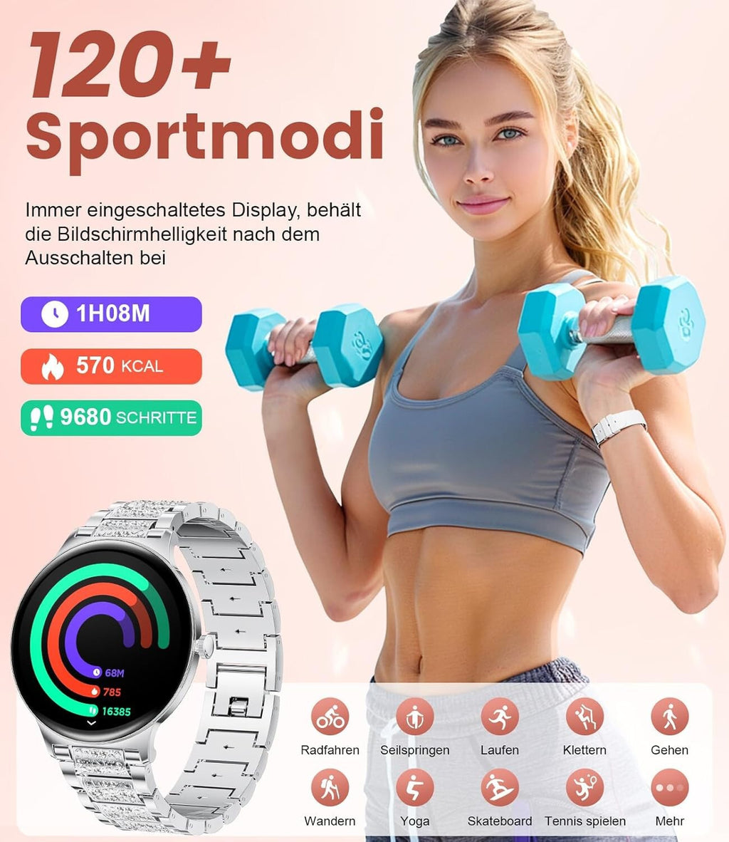 Smartwatch Damen und Frauen mit Telefonfunktion Armbanduhr Wasserdicht
