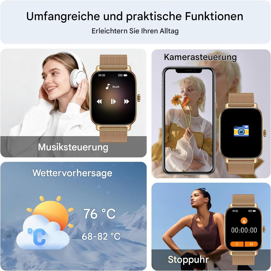 Smartwatch Damen Bluetooth Fitness Tracker mit Pulsmesser für Android & iPhone