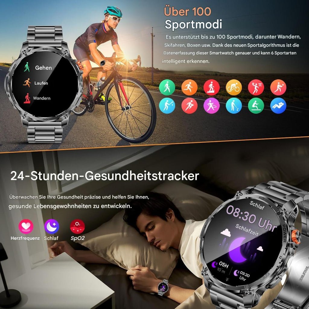 Smartwatch Herren Männer - Taschenlampe Telefonfunktion Armbanduhr für iOS Android