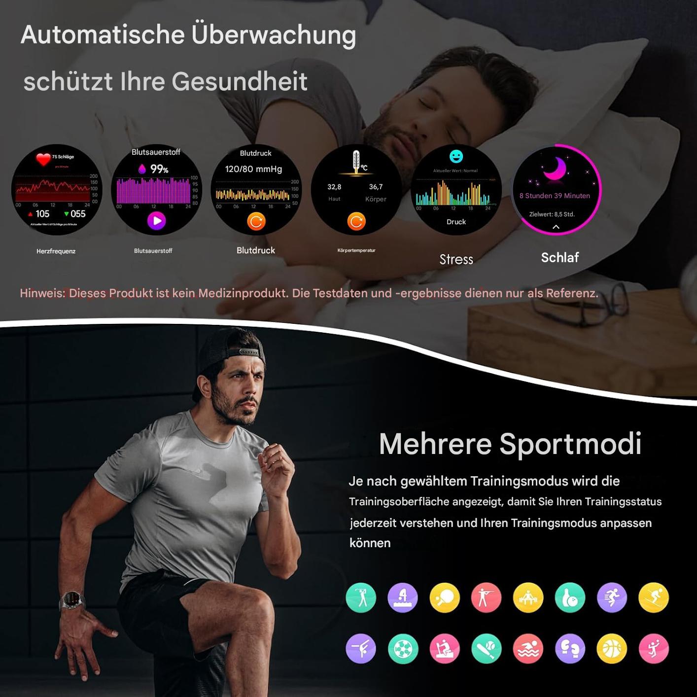 Smartwatch Damen Herren - Elegant & mit Schrittzähler Telefonfunktion