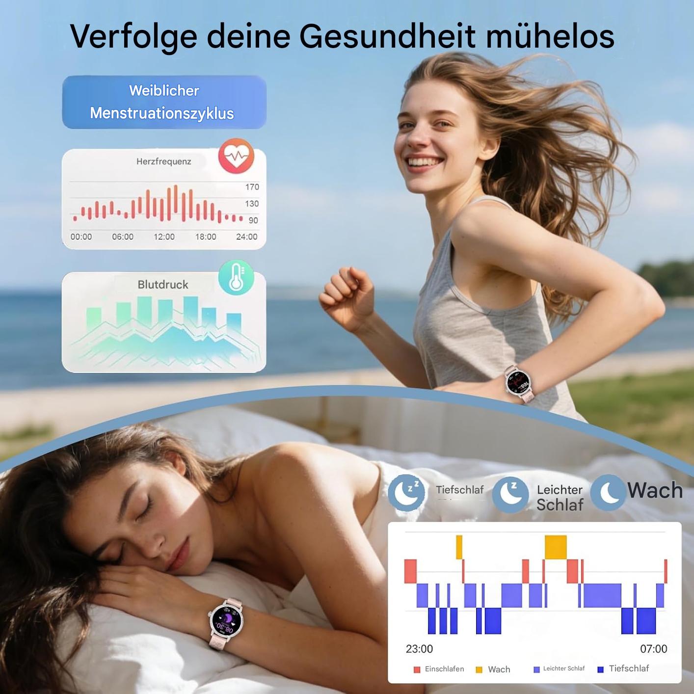 Smartwatch Damen - Diamant Design mit Telefonfunktion Armbanduhr für iOS Android