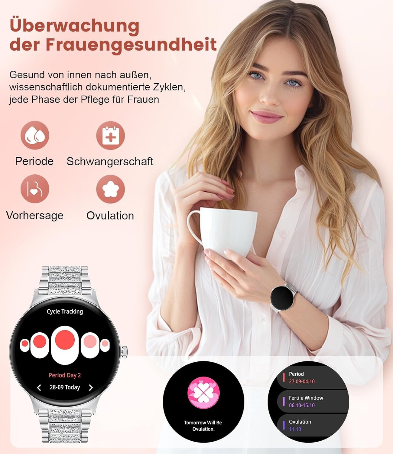 Smartwatch Damen und Frauen mit Telefonfunktion Armbanduhr Wasserdicht