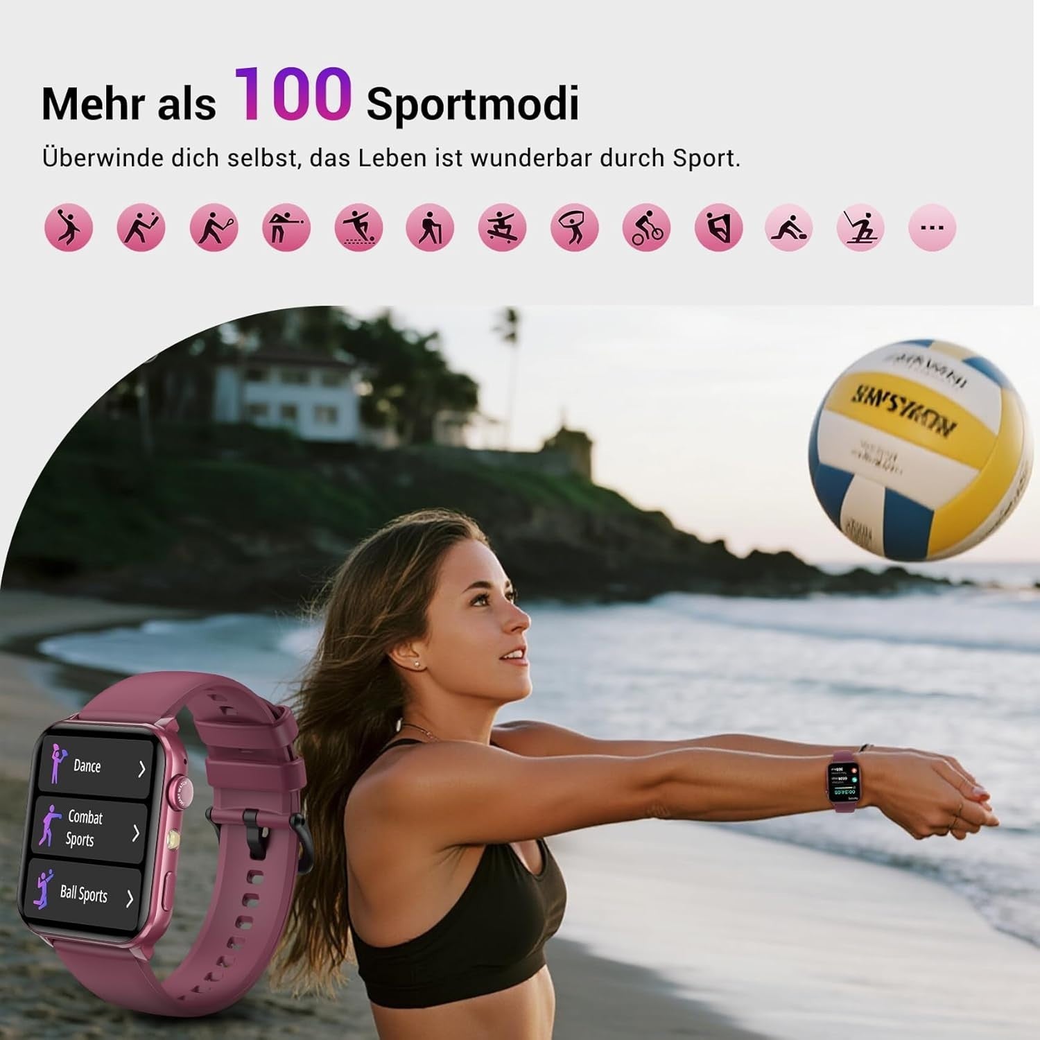 Smartwatch für Damen mit Taschenlampe Telefonfunktion Wasserdicht für Android iOS