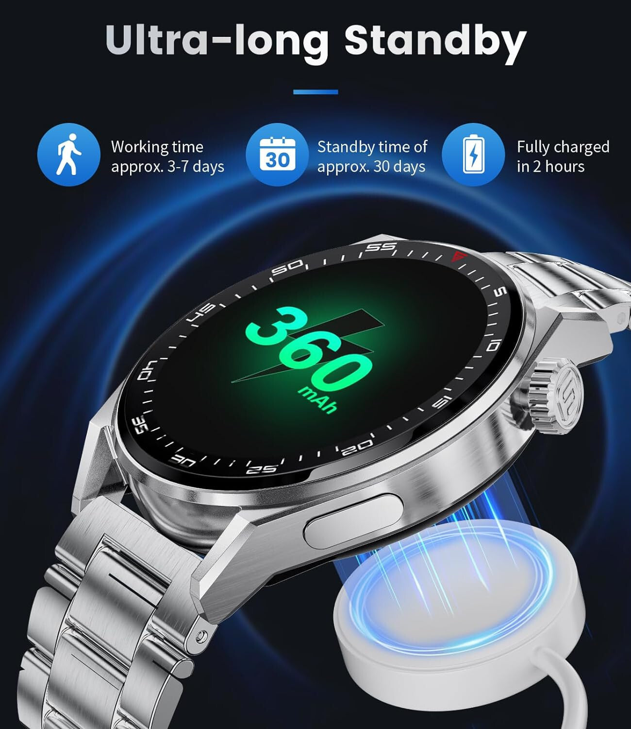 Smartwatch Herren Männer - mit Telefonfunktion Armbanduhr für iOS Android