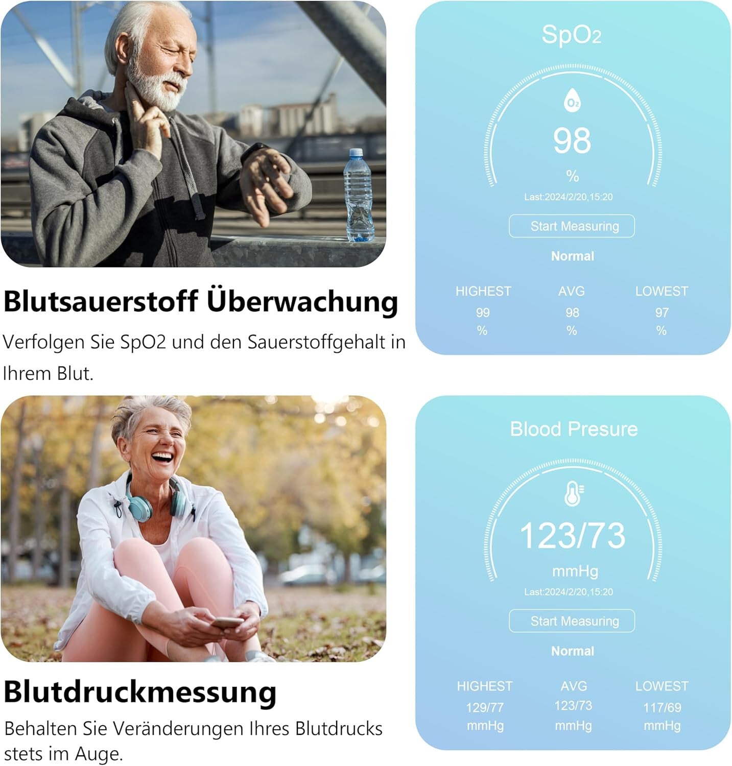 Smartwatch Damen Herren - Telefonfunktion Armbanduhr für iOS Android
