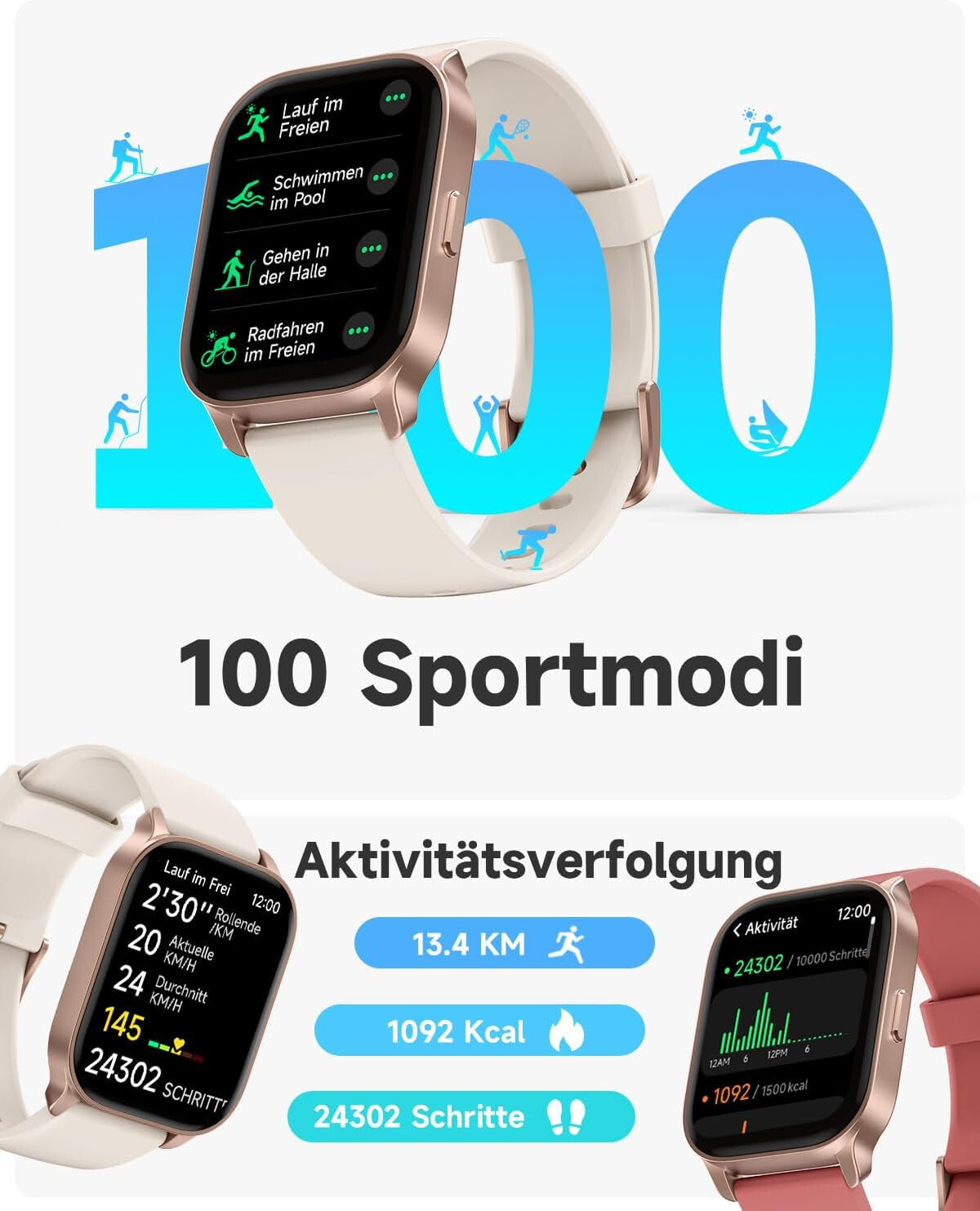 Smartwatch Damen Frauen mit Telefonfunktion Armbanduhr für Android IOS
