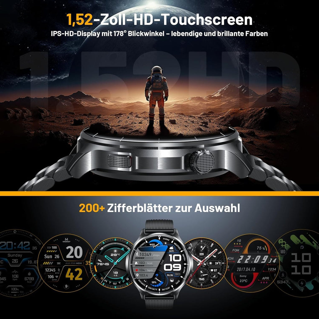 Smartwatch Herren - Wasserdicht mit Telefonfunktion Armbanduhr für iOS Android