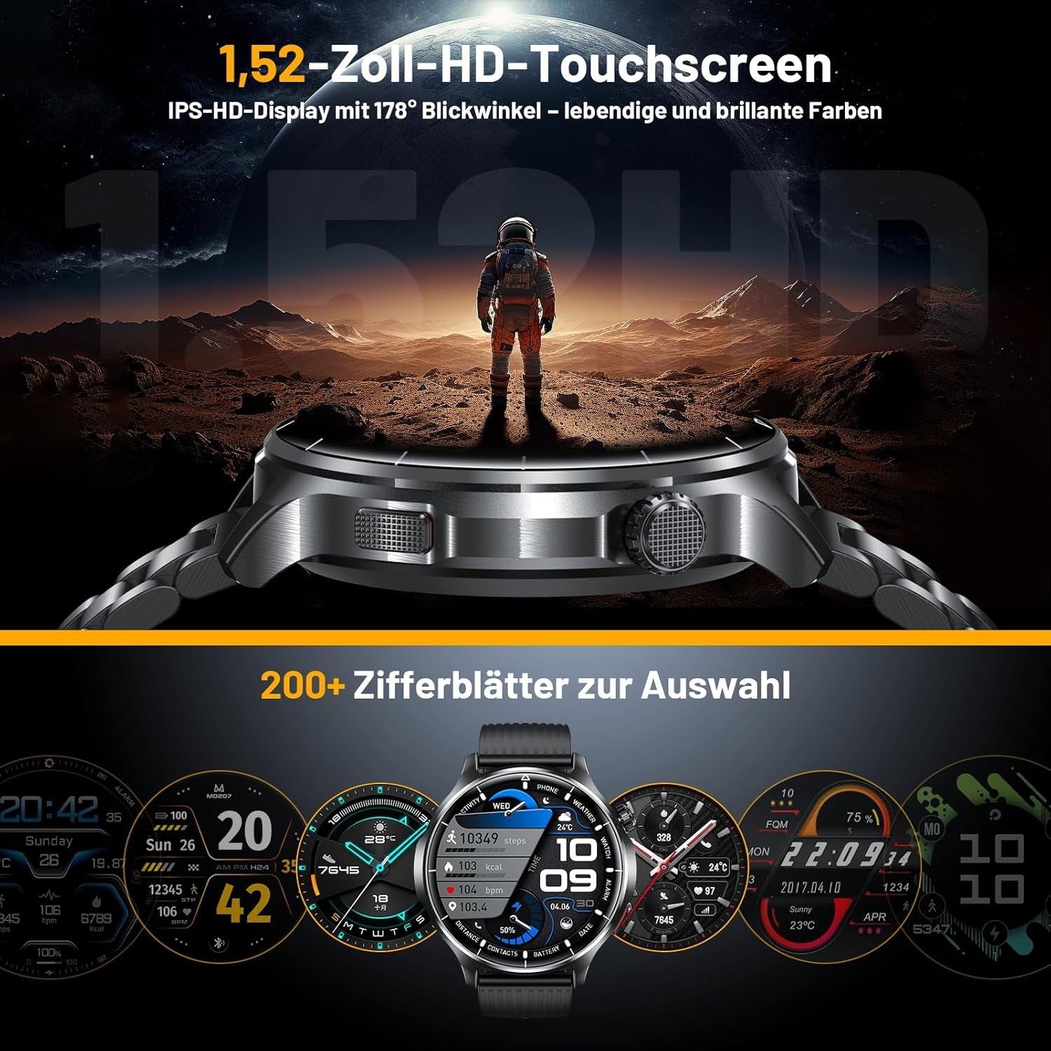 Smartwatch Herren - Wasserdicht mit Telefonfunktion Armbanduhr für iOS Android
