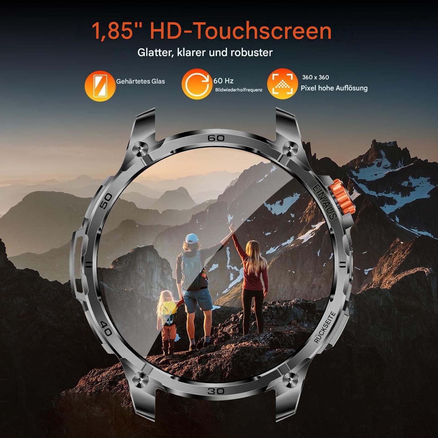 Smartwatch Herren Männer - Taschenlampe Telefonfunktion Armbanduhr für iOS Android
