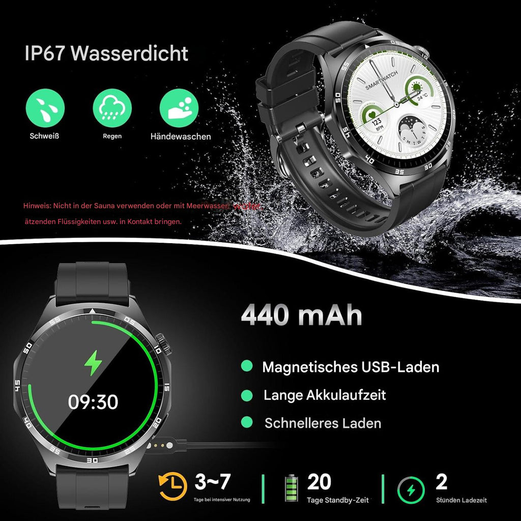 Smartwatch Damen Herren - Elegant & mit Schrittzähler Telefonfunktion