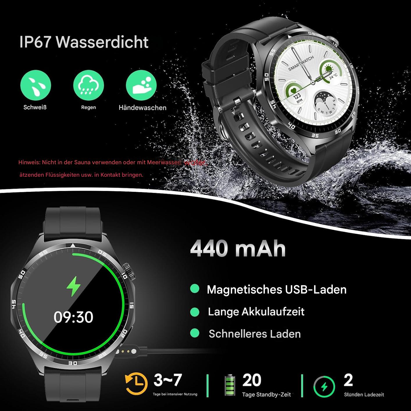 Smartwatch Damen Herren - Elegant & mit Schrittzähler Telefonfunktion