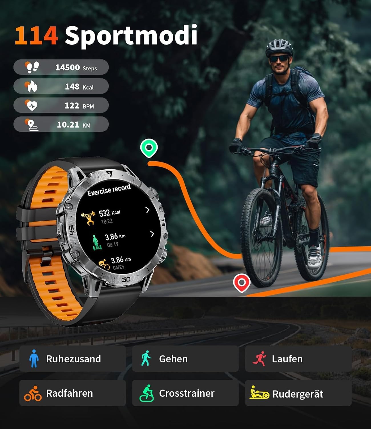 Smartwatch Herren mit Bluetooth Anrufen, LED-Taschenlampe & 1000mAh Akku