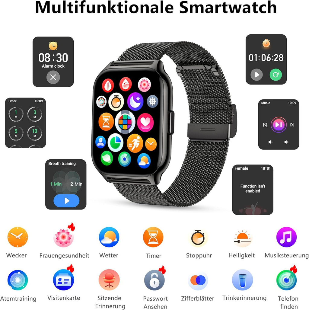 Smartwatch Damen Herren - Telefonfunktion Armbanduhr für iOS Android