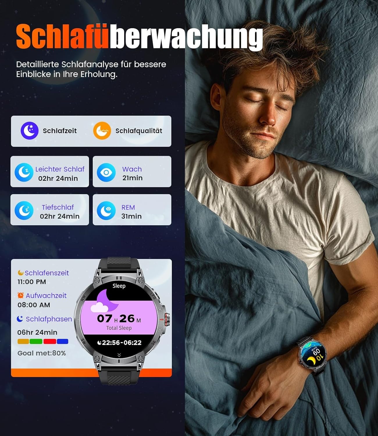Smartwatch Herren mit Telefonfunktion Wasserdicht für Android iOS